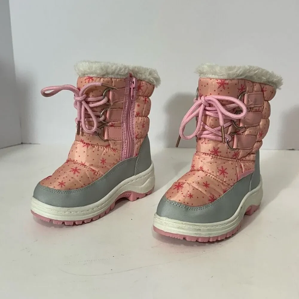 Apakowa Kids Pink and Gray Snow Boots | Little Girl Size 25 (8.5/9)